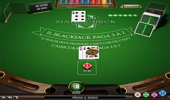 Una partita in corso su un tavolo di Blackjack Single Deck offerto da NetEnt.