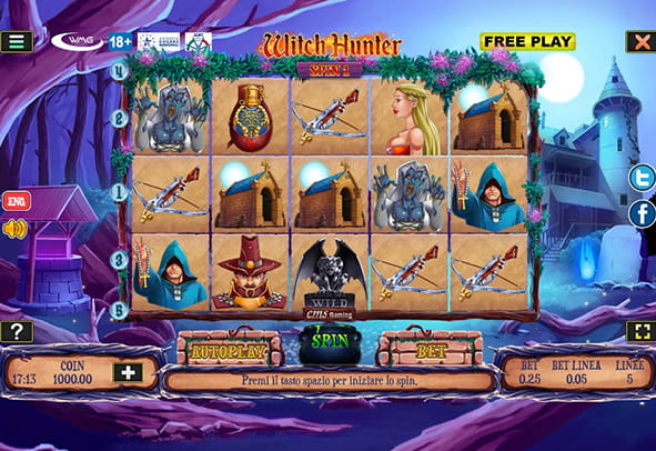 L’interfaccia di gioco della slot machine 'Witch Hunter'.