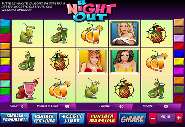 L'interfaccia della slot A Night Out durante una partita.