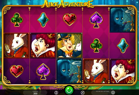 I rulli della slot machine Alice Adventure prodotta dalla software house iSoftBet.