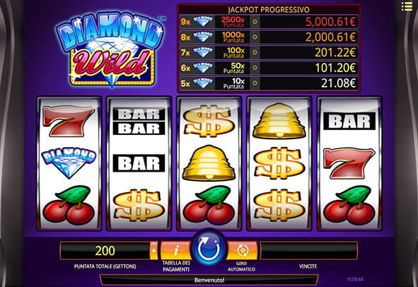 L'interfaccia grafica della slot Diamond Wild durante uno spin.