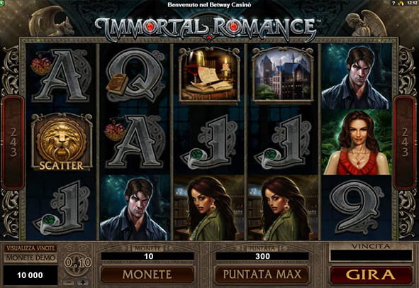 L'interfaccia grafica della slot Immortal Romance targata Microgaming.
