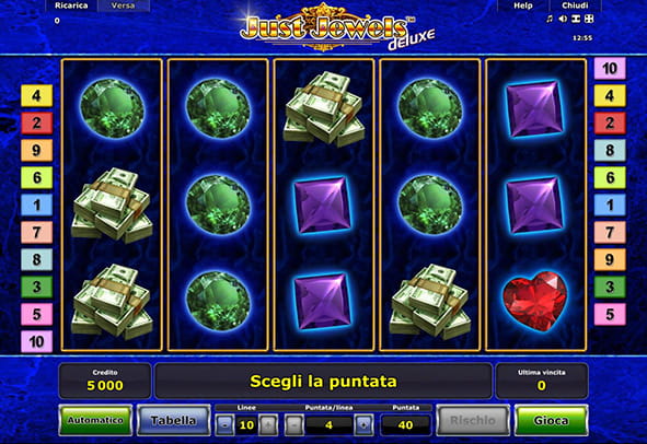 Il layout del gameplay della slot online Just Jewels prodotta da Novomatic.