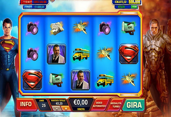 L'interfaccia grafica della slot Man of Steel di Playtech.