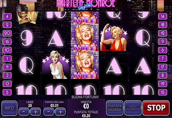 L'interfaccia grafica della slot Marilyn Monroe di Playtech.