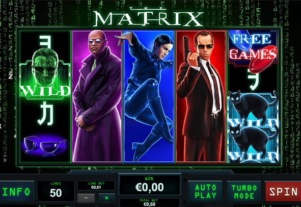 L'interfaccia grafica futuristica della slot The Matrix offerta da Playtech. 