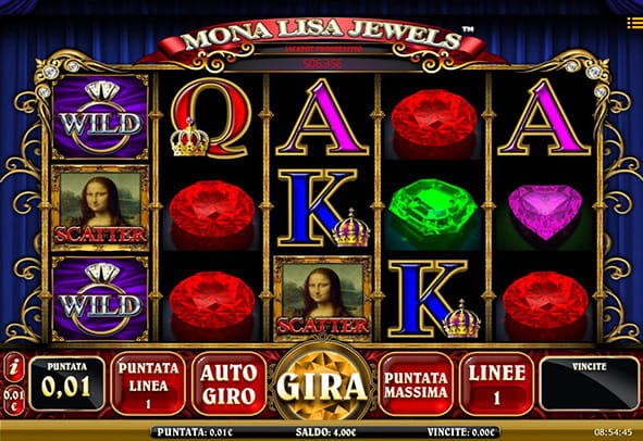 L'interfaccia grafica della slot Mona Lisa Jewels di iSoftBet.