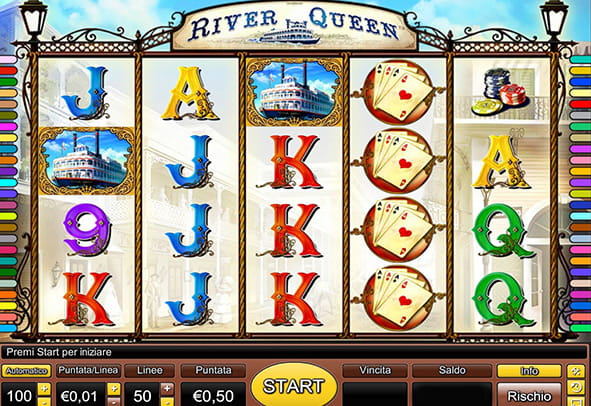 Il layout della slot machine River Queen prodotta dal developer Novomatic.
