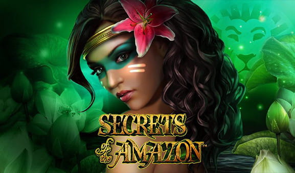 L'amazzone ed il logo della slot Secrets of the Amazon di Playtech.