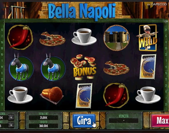 L'interfaccia di gioco della slot Bella Napoli di Capecod. 