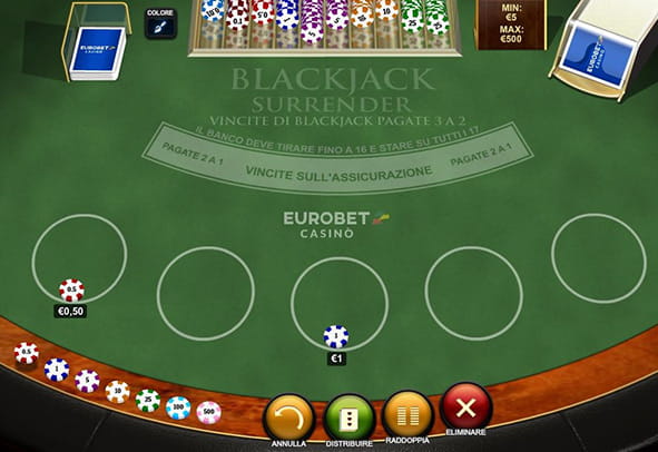 Una partita appena iniziata su un tavolo Blackjack Surrender.