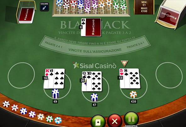 Un tavolo Blackjack Switch di Playtech durante una partita.