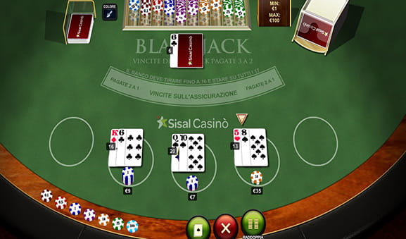 Un dettaglio di un tavolo Blackjack Switch di Playtech durante una sessione di gioco in corso.