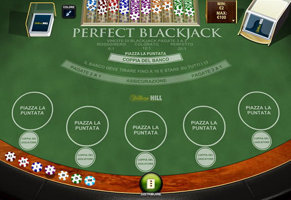Un tavolo di Perfect blackjack prima dell'inizio di una partita.
