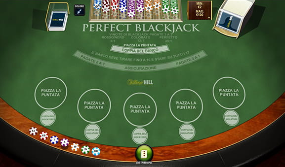 Un tavolo del Perfect Blackjack targato Playtech prima dell'inizio di una sessione gioco.