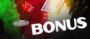 Fiche, dadi e carte da gioco usate nel poker e la scritta 'bonus'.