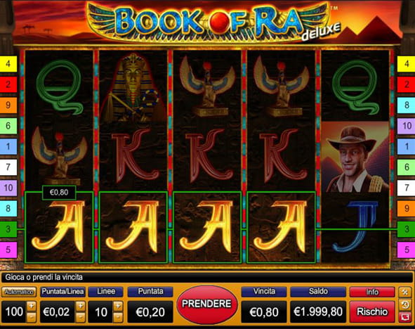L'interfaccia di gioco della slot Book of Ra di Novomatic.