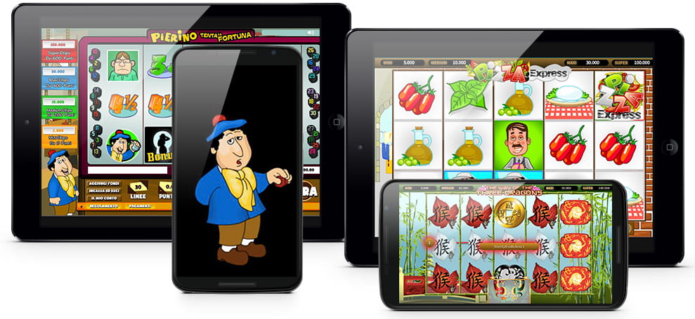 Differenti dispositivi portatili sui cui schermi sono presenti diversi articoli casinò griffati Giocaonline.