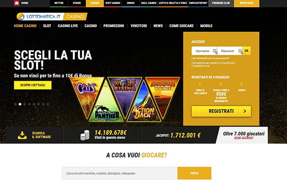 La homepage di Lottomatica casinò, uno dei principali operatori provvisti di giochi IGT.