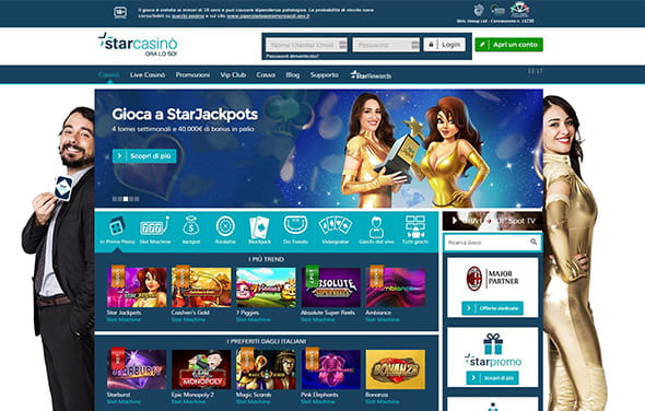 La homepage di StarCasinò, uno dei portali provvisto del maggior numero di prodotti che portano il marchio di questo sviluppatore.