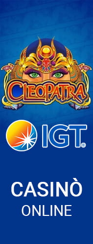 Il logo della slot Cleopatra, il logo dell'azienda IGT e la scritta casinò