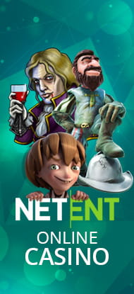 Un'immagine che ritrae alcuni dei personaggi delle slot casinò di NetEnt con tanto di logo promozionale dell'azienda.