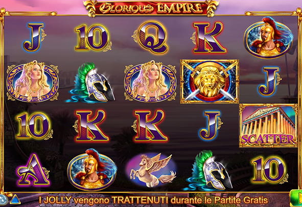 L’interfaccia di gioco della slot machine 'Glorious Empire'.
