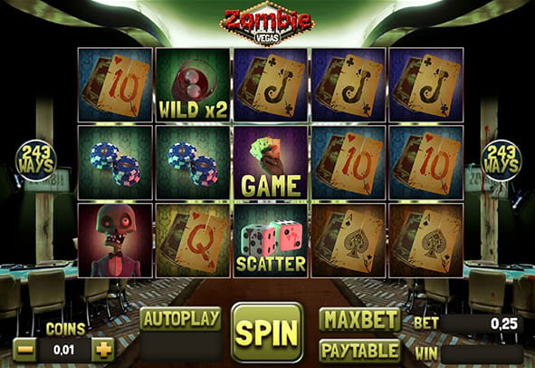 L’interfaccia di gioco della slot machine 'Zombie Vegas'.