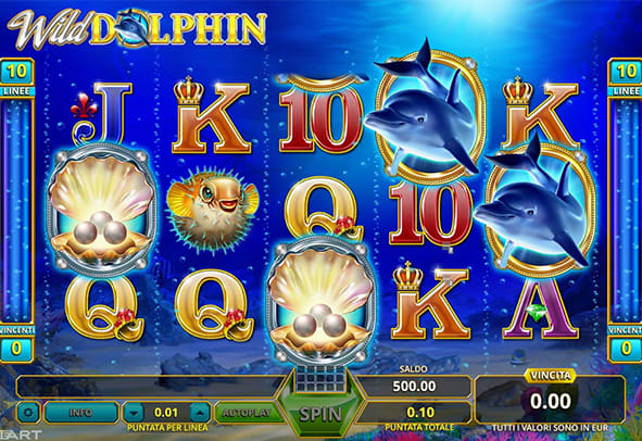 L’interfaccia grafica della celebre slot Wild Dolphin.