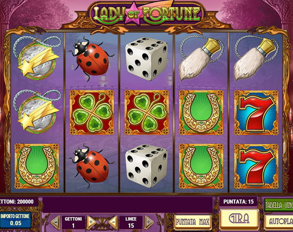 L'interfaccia di gioco della slot Lady of Fortune di Play'n GO.