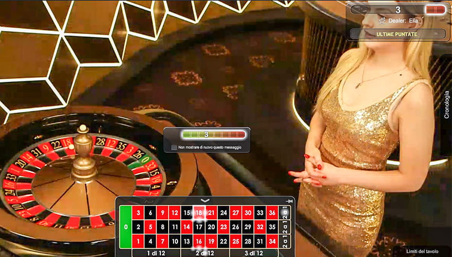 Tavolo della roulette live con un messagggio che avvisa il giocatore di avere pochi secondi a disposizione per effettuare una puntata.