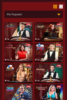 Il menù di gioco del casinò mobile CasinoMania.