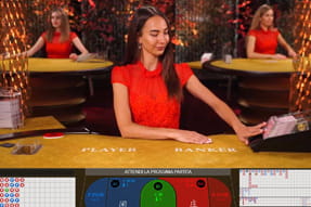 Il tavolo del Baccarat Squeeze del casinò CasinoMania offerto da Evolution Gaming.