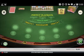 Il Perfect Blackjack di Casinò.com mobile.