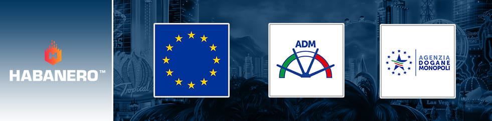 A partire da sinistra il logo Habanero e poi quelli dell’Unione Europea, dell’Agenzia Dogane e Monopoli e ADM.