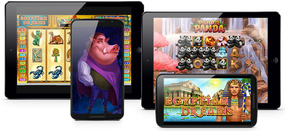 Differenti dispositivi mobile con le interfacce dei principali giochi slot Habanero.
