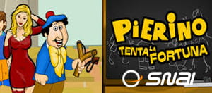 I personaggi della slot “Pierino tenta la fortuna” e il logo del casinò SNAI.