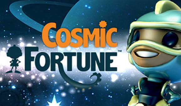 Logo e personaggio principale della slot Cosmic Fortune di NetEnt.