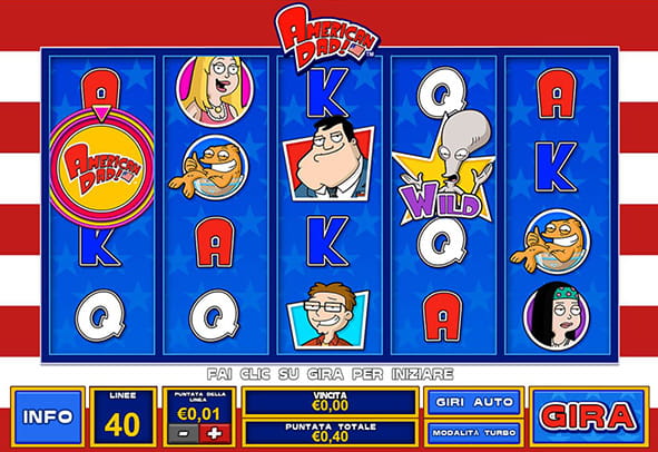 L'interfaccia di gioco della slot machine American Dad della Playtech.