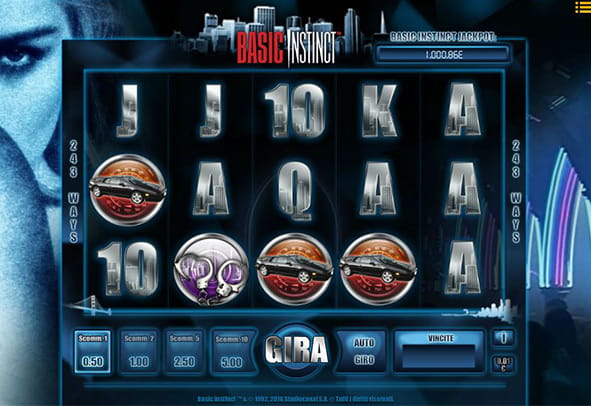 La schermata di gioco della slot Basic Instinct durante una partita.