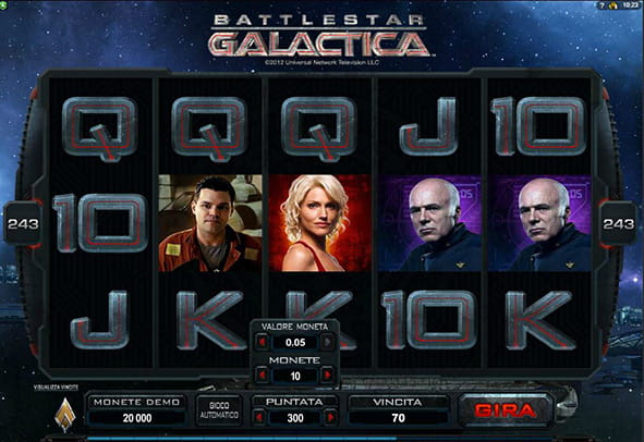 L'interfaccia grafia della slot Battlestar Galactica.