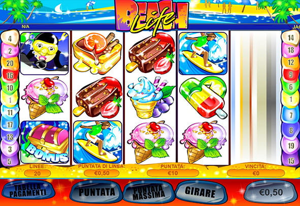 La schermata di gioco della slot Beach Life durante uno spin.