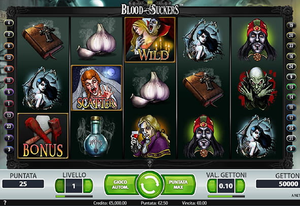 La schermata di gioco della slot Bloodsuckers durante una sessione.