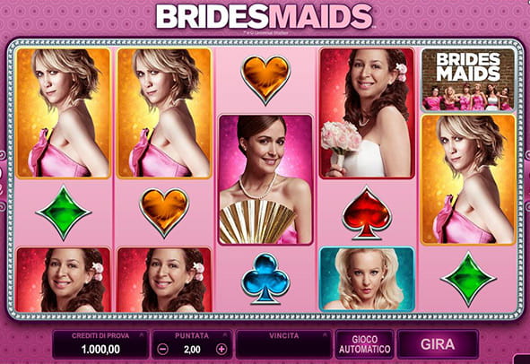 L'interfaccia grafica della slot Bridesmaids sviluppata dal provider Microgaming.