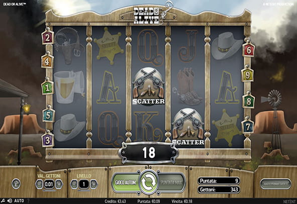 L'interfaccia grafica della slot Dead or Alive di Playtech.