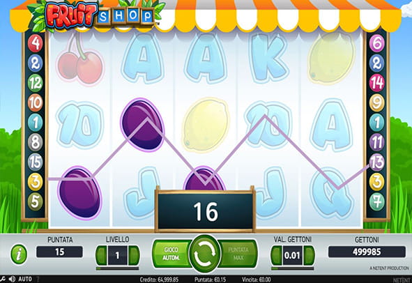 L'interfaccia grafica della slot Fruit Shop di NetEnt.