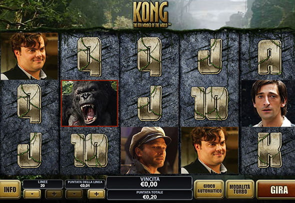 La schermata video della macchina a rullo Kong prodotta e griffata dalla Playtech.