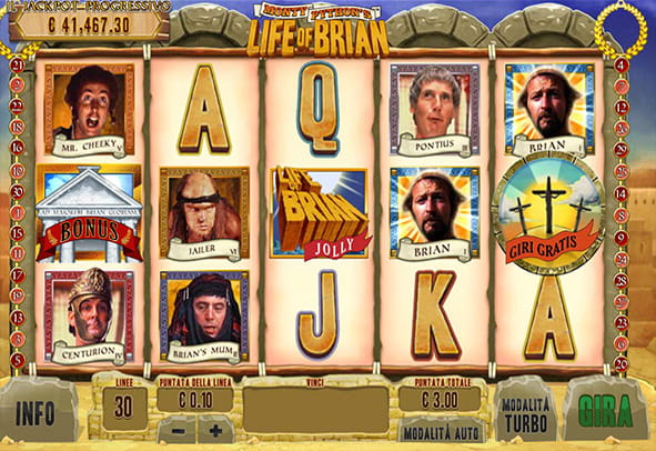 L'interfaccia della slot Monty Python's Life of Brian durante una sessione di gioco.