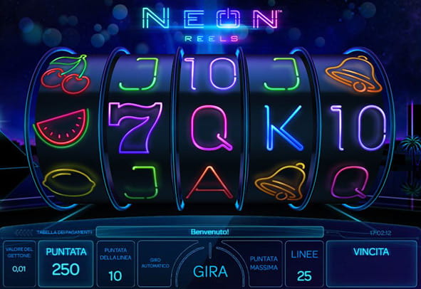 L'interfaccia futuristica della slot Neon Reels prodotta da iSoftBet per Starcasinò.