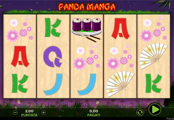 L'interfaccia di gioco della slot Panda Manga prodotto dalla casa Random Logic.